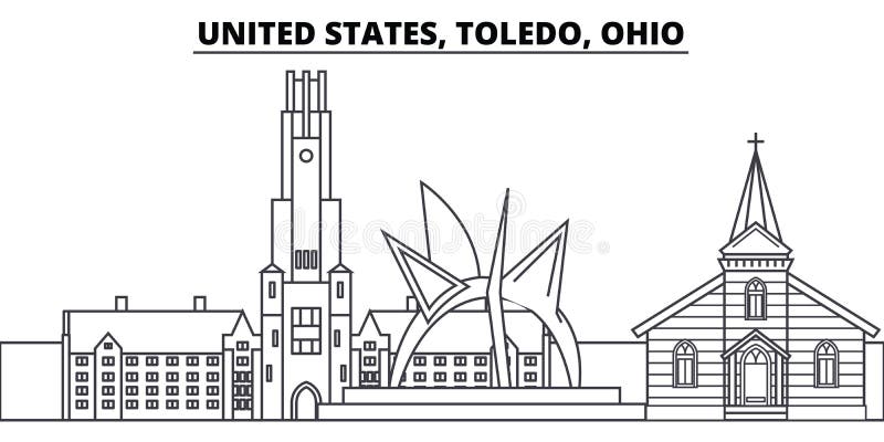 Stany Zjednoczone, Toledo, Ohio kreskowa linia horyzontu wektoru ilustracja Stany Zjednoczone, Toledo, Ohio liniowy pejzaż miejsk ilustracji Stany Zjednoczone, Toledo, Ohio kreskowa linia horyzontu wektoru ilustracja Stany Zjednoczone, Toledo, Ohio liniowy pejzaż miejsk ilustracji