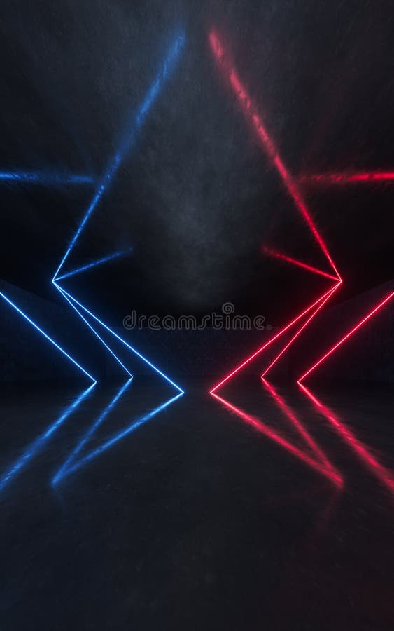Stanza buia con brillanti linee di neon rendering 3d illustrazione vettoriale