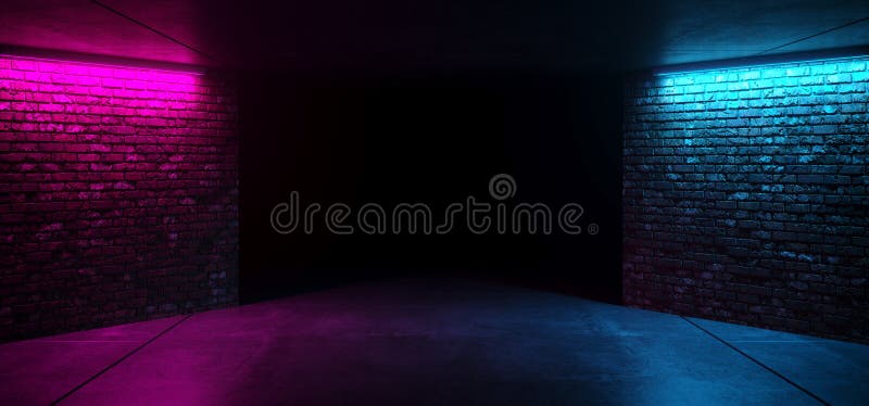 Stanza concreta d'ardore dei mattoni blu rosa porpora di lerciume di Sci Fi del retro del club di discoteca neon elegante futuris illustrazione vettoriale