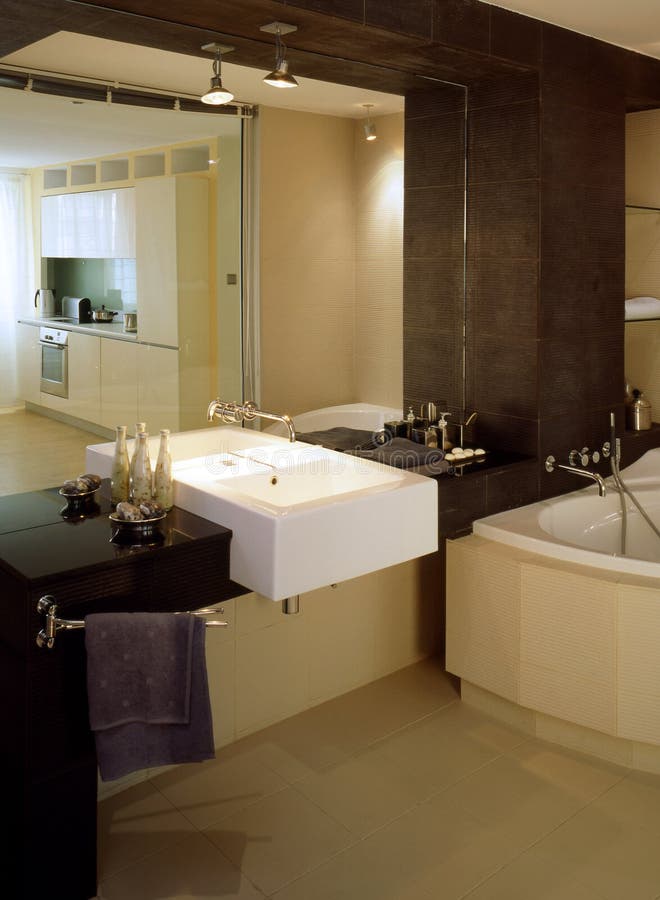 Big bathroom with glass wall. Big bathroom with glass wall