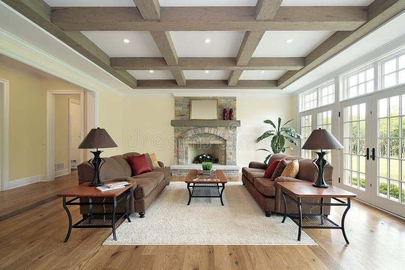 Family room in new construction home with wood ceiling beams. Family room in new construction home with wood ceiling beams