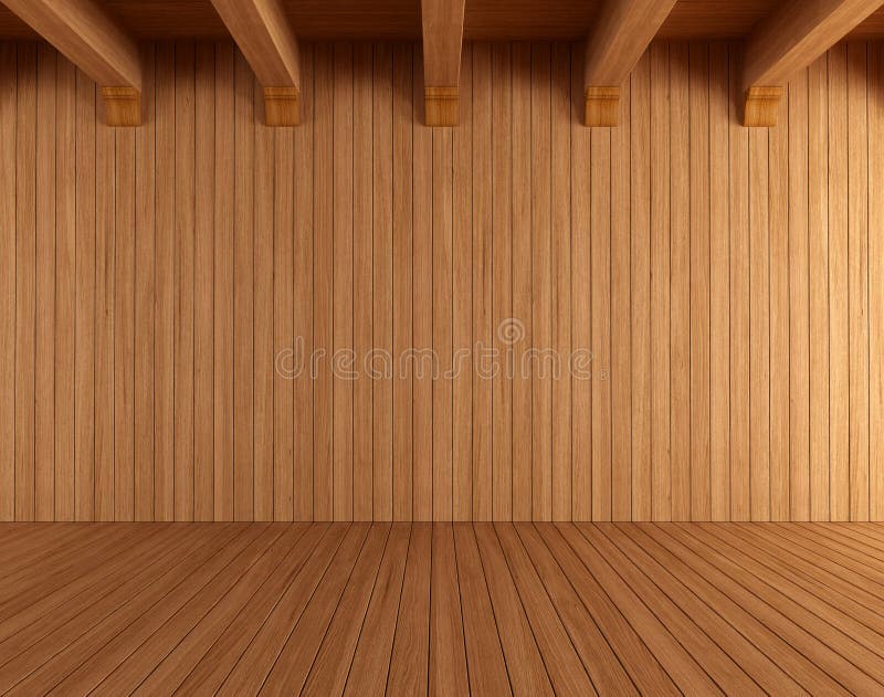 Stanza di legno vuota con i fasci del soffitto