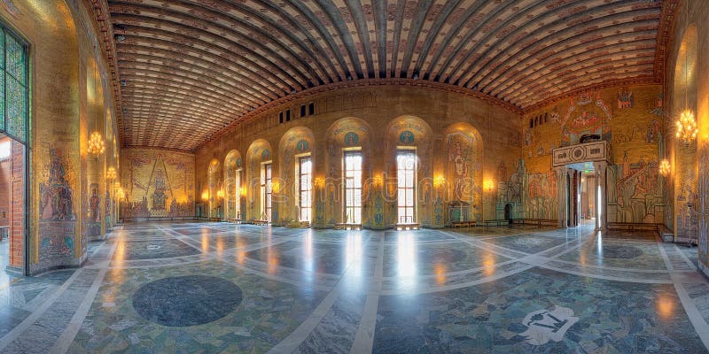 Stanza dorata del corridoio di città di Stoccolma fotografia stock libera da diritti