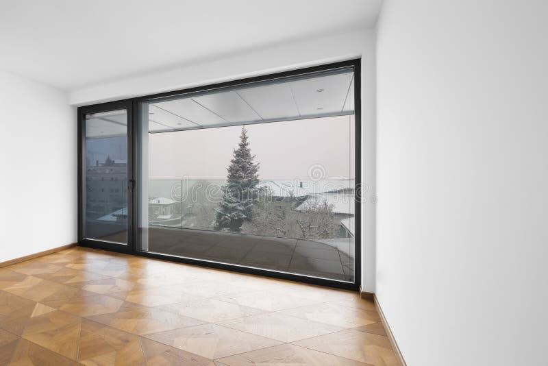 Stanza vuota ` s che nevica fuori immagine stock Stanza vuota ` s che nevica fuori immagine stock