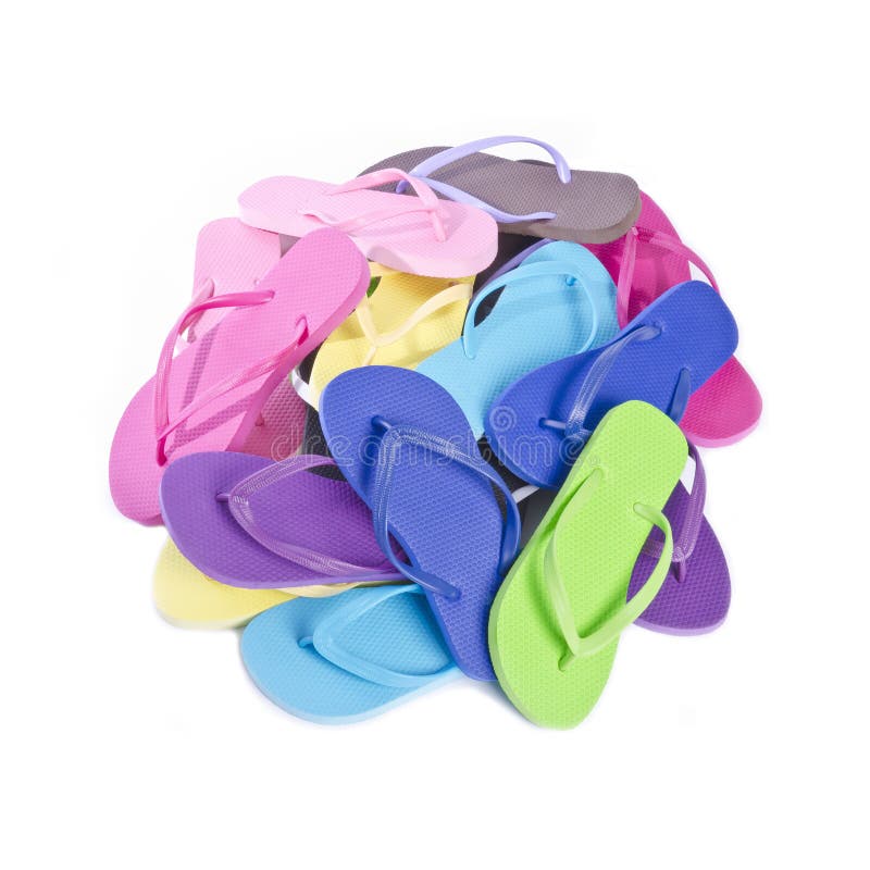 Colorful flip flops piled up on top of each other and isolated on white #1. Colorful flip flops piled up on top of each other and isolated on white #1