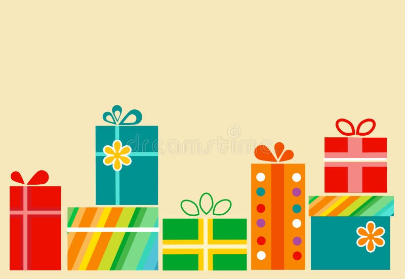 Stapel der bunten Geschenkkästen mit Geschenken stock abbildung