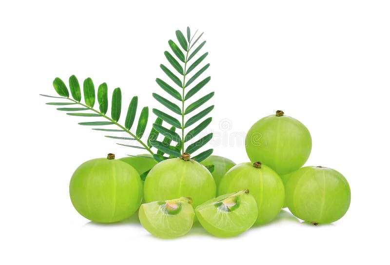 Stapel der indischen Stachelbeerfrucht mit den Grünblättern lokalisiert stockfoto Stapel der indischen Stachelbeerfrucht mit den Grünblättern lokalisiert stockfoto