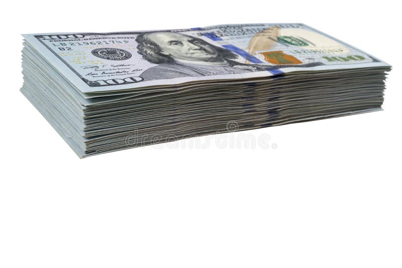 Stapel van honderd die dollarsrekeningen op witte achtergrond worden geïsoleerd Stapel van contant geldgeld in honderd dollarsban stock foto Stapel van honderd die dollarsrekeningen op witte achtergrond worden geïsoleerd Stapel van contant geldgeld in honderd dollarsban stock foto