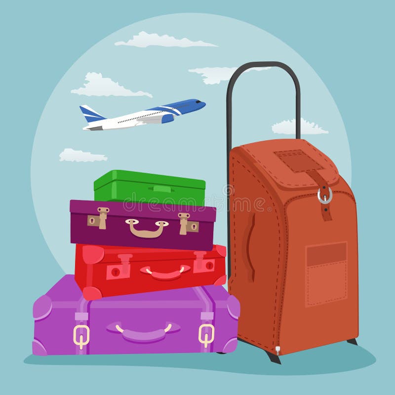 Trots Spruit hoe Stapel Van Reizende Bagage Met Koffer Over Vliegtuig in Hemel Vector  Illustratie - Illustration of vrijheid, luchthaven: 91288746