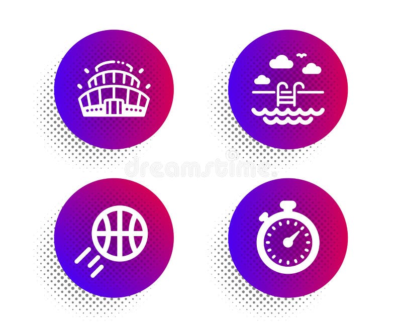 Stapelbord voor Basketball, Swimming pool en Arena-stadion Timer-teken Sportbal, Bassin, Concurrentiegebouw Vector vector illustratie Stapelbord voor Basketball, Swimming pool en Arena-stadion Timer-teken Sportbal, Bassin, Concurrentiegebouw Vector vector illustratie
