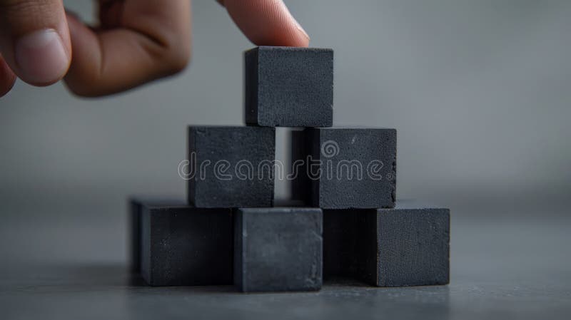 Stapla svarta kuber i en pyramidform. royaltyfri foto
