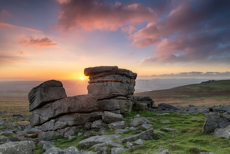 Granite rock formations at Staple Tor on dartmoor National Park in Devon