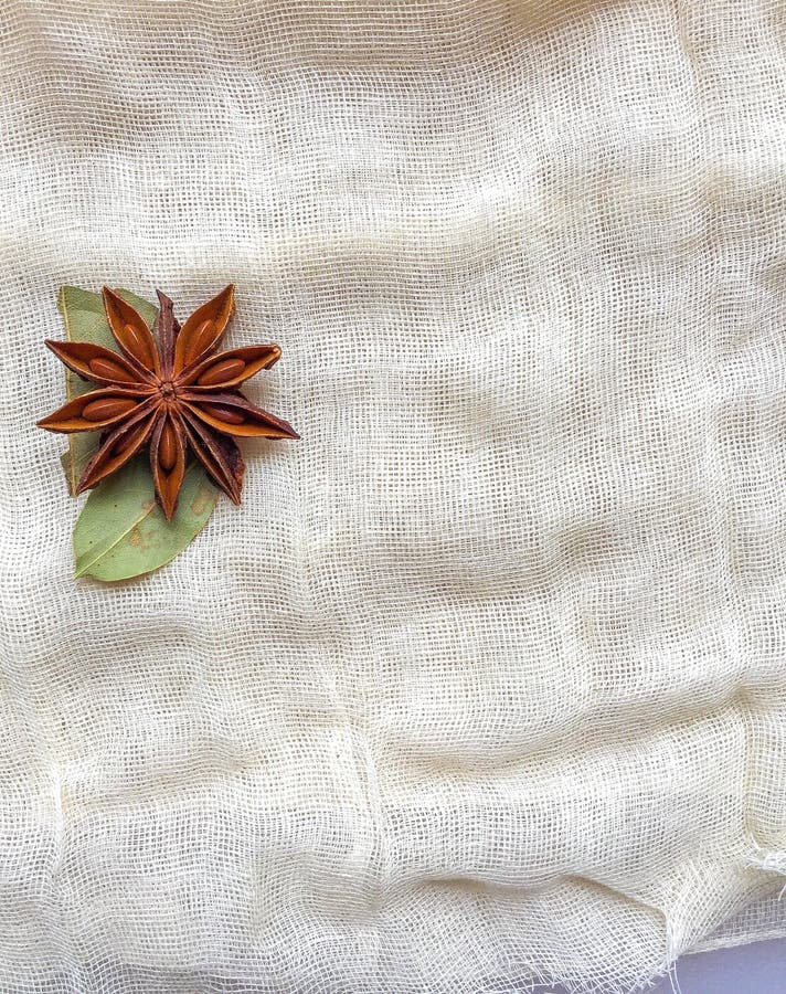 Star Anise and Bay Leaf, Left of Center, on Top of Cheese Cloth Stock Photo Image of asian