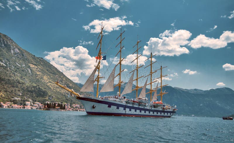Star Clippers sailboat in Boca Bay of Kotor Perast in about June stock image Star Clippers sailboat in Boca Bay of Kotor Perast in about June stock image