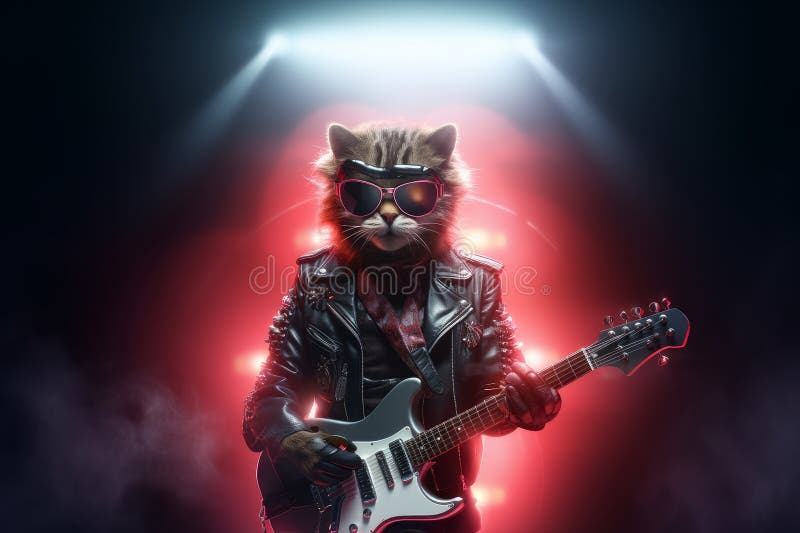 Poster for Sale avec l'œuvre « Chat jouant de la guitare Chat avec des  glaces jouant de la guitare Grand cadeau pour les amoureux des chats » de  l'artiste Agamum