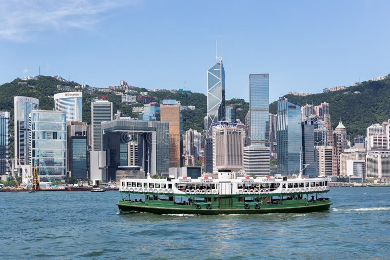 Star Ferry in Victoria Harbour with Hong Kong skyline in background. royalty free stock image Star Ferry in Victoria Harbour with Hong Kong skyline in background. royalty free stock image