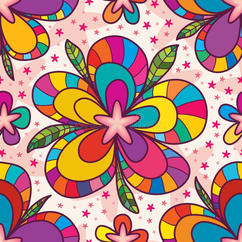 Star Flower Drawing Seamless Pattern Stock Vector - Illustration of ...