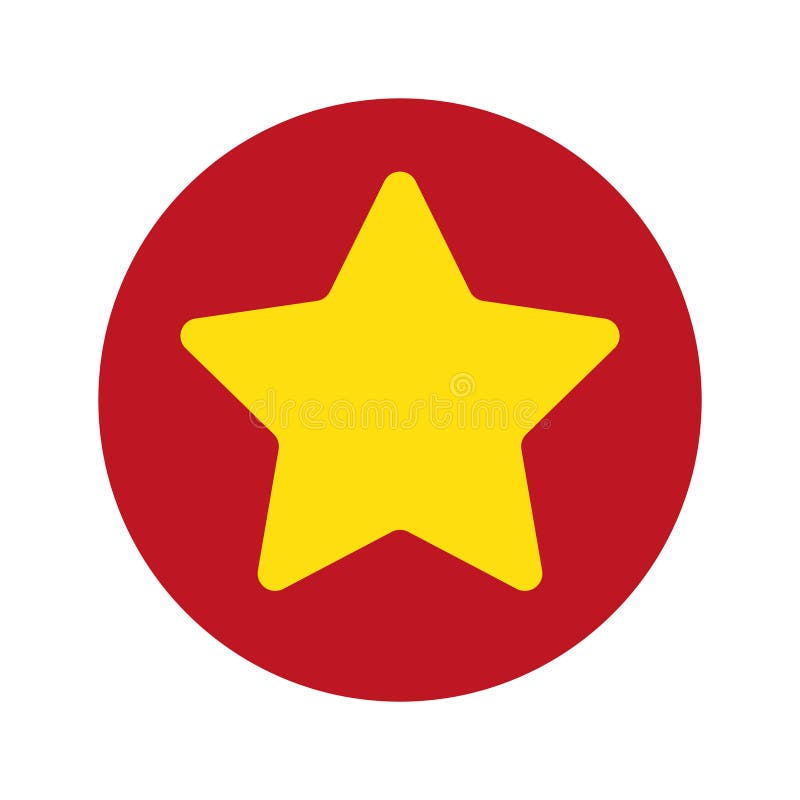 Star icon. Yellow star symbol. Red circular background. Vector flat design. royalty free illustration