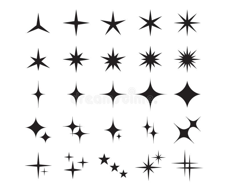 Star Icons. Sparkle Shape, Twinkle Light Symbol. Glitter Shine Element ...