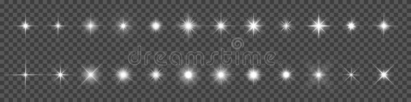 Star light and shine glow, vector sparks and bright sparkles effect on transparent background. Stars flare and starlight flash