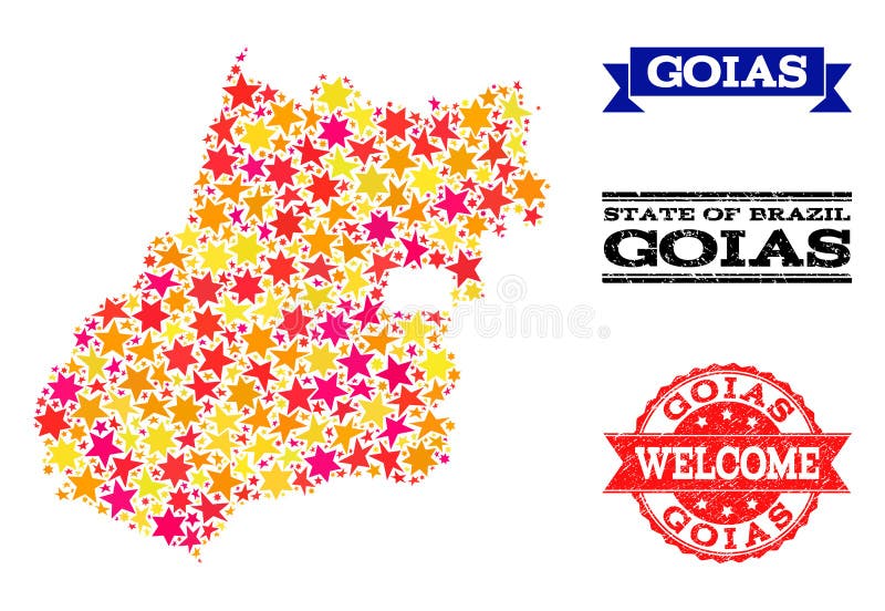 Star Mosaic Map of Goias State and Rubber Stamps royalty free illustration