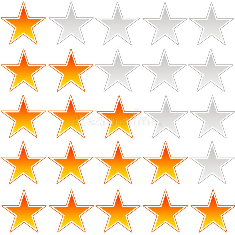 Gold Star Rating with Five Golden Stars Stock Illustration