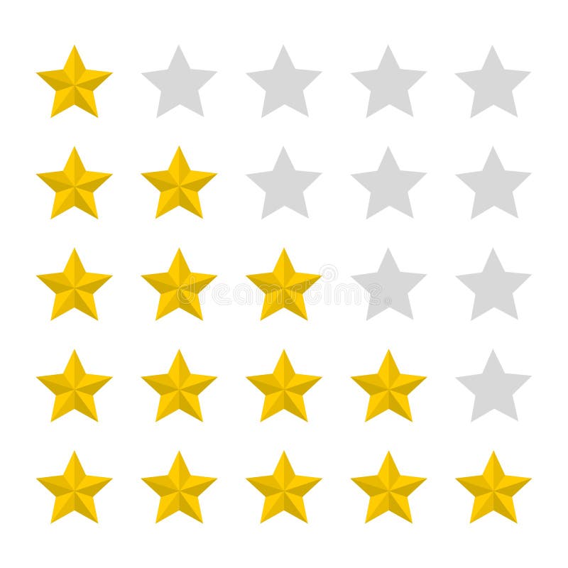 Star Rating Realistic Gold Star Set Vector Stock Illustration