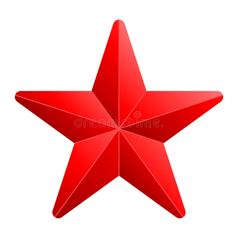 Star symbol icon - red gradient 3d, 5 pointed rounded, isolated - vector