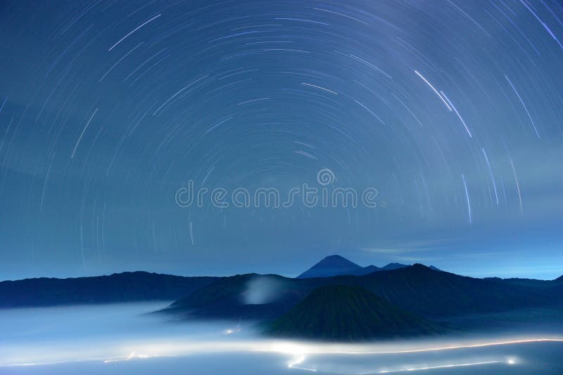 Star trail at Bromo volcano