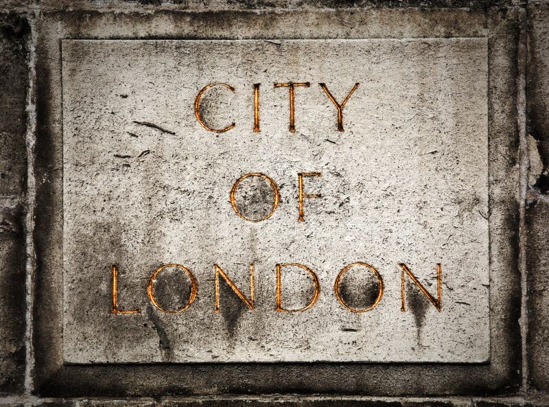 Old grunge stone board with golden City of London text. Old grunge stone board with golden City of London text