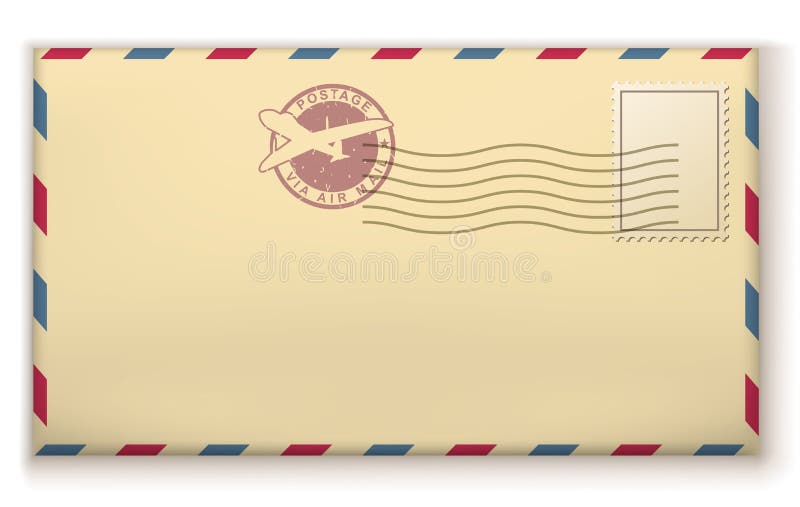 Old postage envelope with stamps isolated on white background. Old postage envelope with stamps isolated on white background.