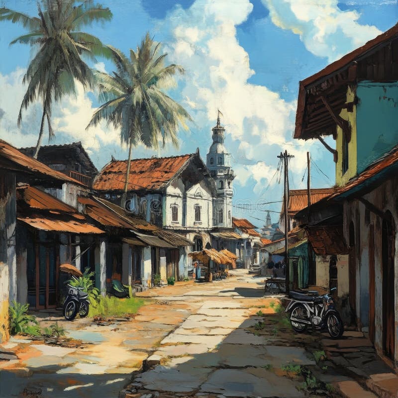 Stara ulica w starej miejscowości Trinidad Cuba. Malarstwo cyfrowe. ilustracji