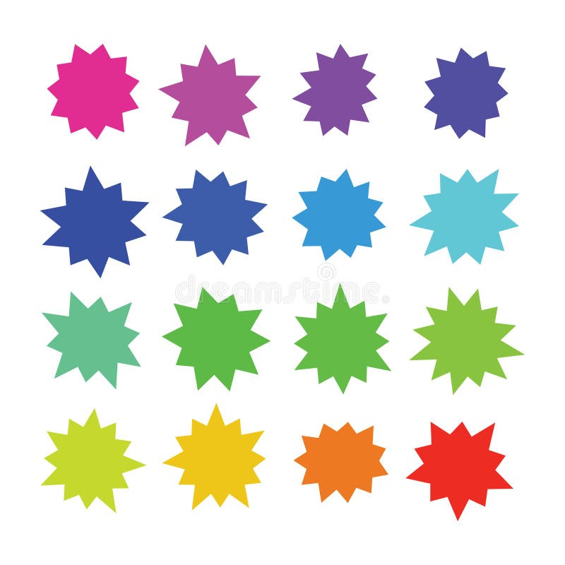 Starburst, de grappige vormen van de explosiekleur Bellen van de beeldverhaal de barstende toespraak De verkoop van de sterboom k stock illustratie Starburst, de grappige vormen van de explosiekleur Bellen van de beeldverhaal de barstende toespraak De verkoop van de sterboom k stock illustratie