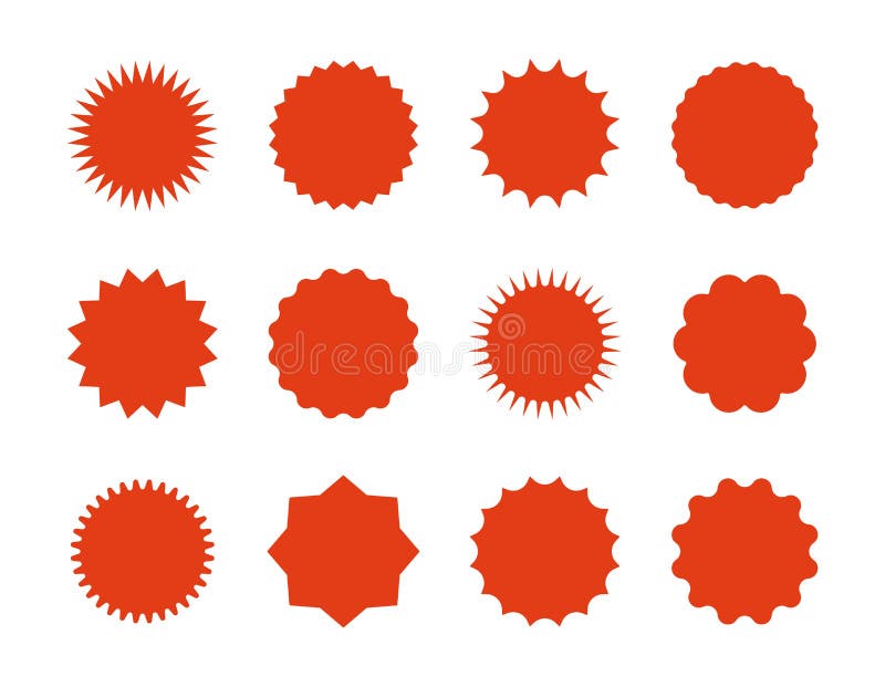 Starburst price stickers. Star sale banners, red explosion signs, sunburst speech bubbles. Vector red silhouettes on stock illustration