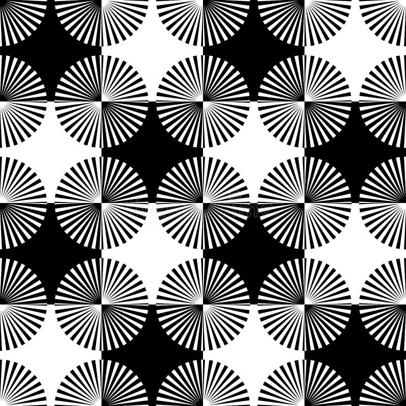 Starburst rays, beams seamless geometric pattern. Monochrome r stock illustration