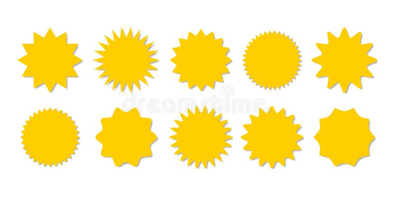 Starburst yellow sticker set - collection of special offer sale round shaped sunburst labels and badges