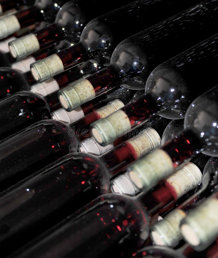 Dark cellar with old bottles of red wine. Dark cellar with old bottles of red wine