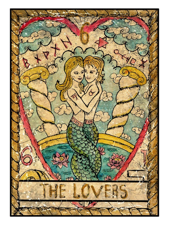 Stare tarot karty Pełny pokład Kochankowie royalty ilustracja Stare tarot karty Pełny pokład Kochankowie royalty ilustracja