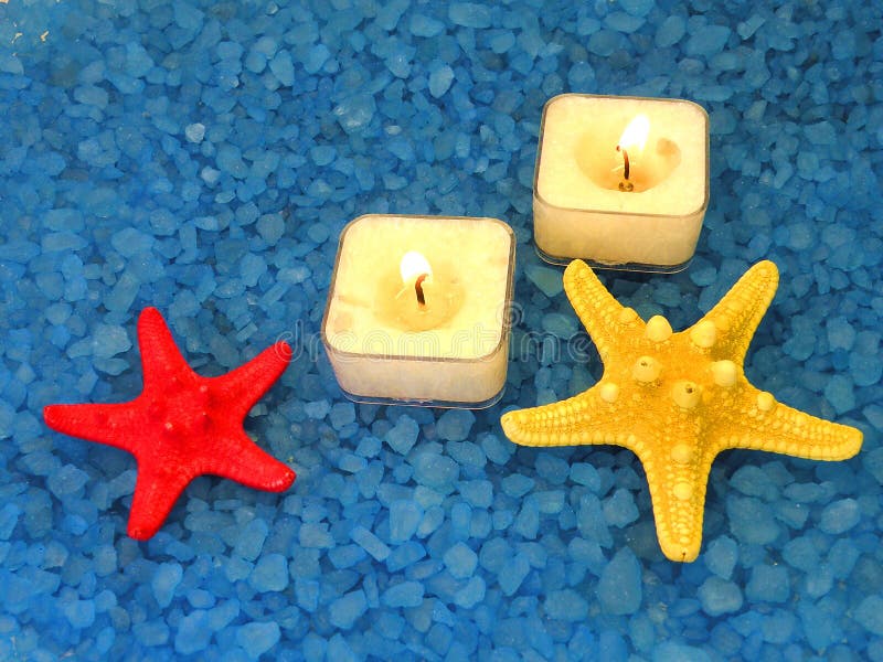 Starfish, bathsalt and candles royalty free stock image