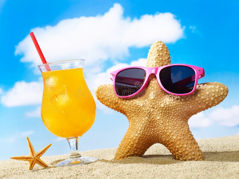 Starfish with Sunglasses and Cocktail Stock Photo - Image of heat ...