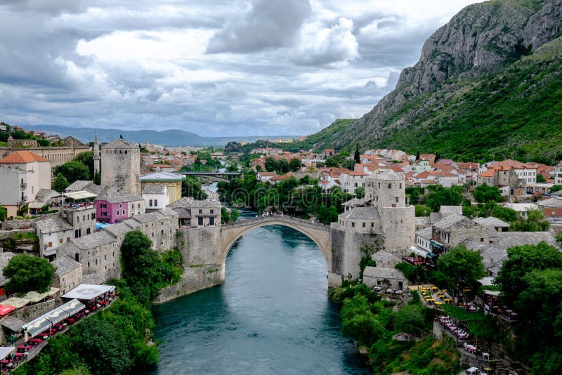 Stari Najwięcej bridżowych widok, Mostar, Bośnia i Herzegovina, zdjęcie royalty free Stari Najwięcej bridżowych widok, Mostar, Bośnia i Herzegovina, zdjęcie royalty free