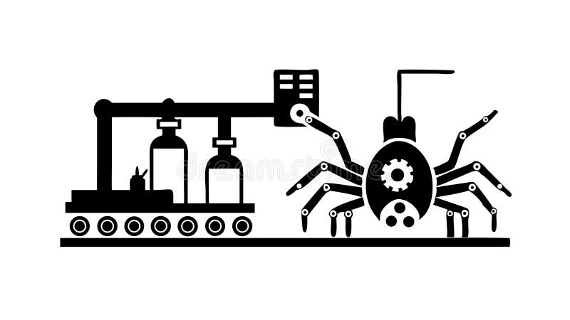 Mechanical spider on conveyor belt, factory automation, production, vector design Generative AI royalty free illustration
