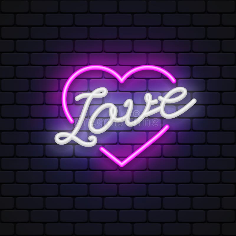Starkt hjärta. neonsignatur. rint hjärttecken på lilafärgad bakgrund. designelement för dagen för lyckliga valentiner royaltyfri illustrationer