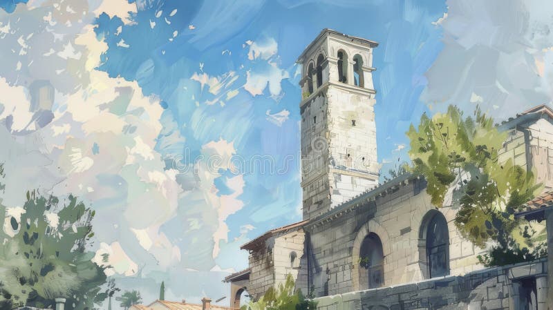 Starożytna wieża kościelna rzymska : architektoniczny wspaniały i historyczny grandeur uchwycony royalty ilustracja