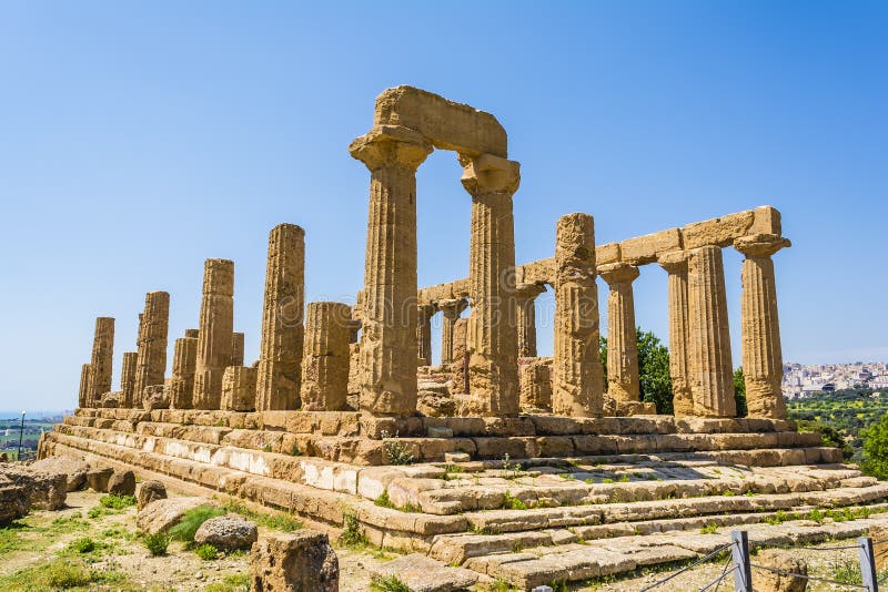 Starożytny Grek świątynia Juno bóg, Agrigento, Sicily, Włochy zdjęcie stock Starożytny Grek świątynia Juno bóg, Agrigento, Sicily, Włochy zdjęcie stock