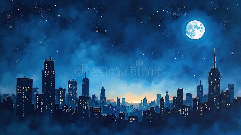 Starry Dreams : Nighttime Cityscape Enchantment stock illustrationer
