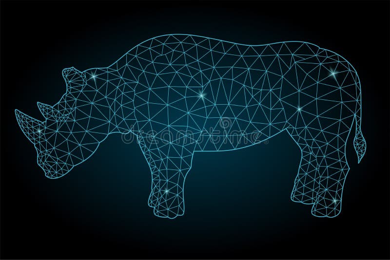 Starry low poly art with rhino silhouette vektor illustrationer