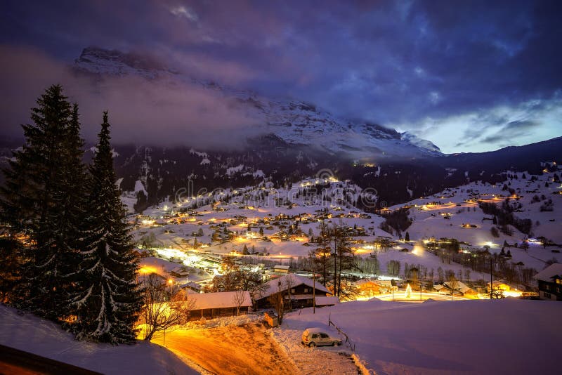 Starry Night in Grindelwald, Switzerland Stock Image - Image of peak ...