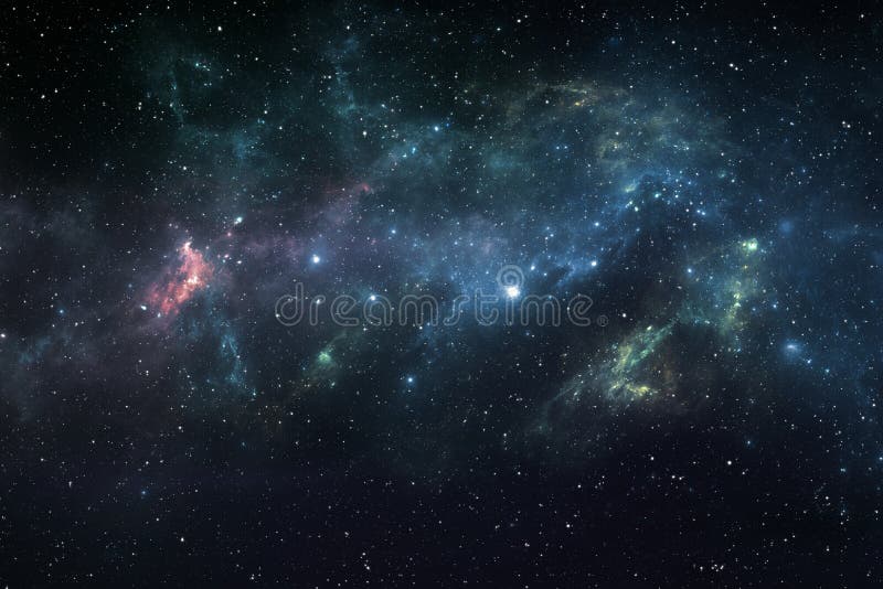 Starry night sky space background with nebula stock illustration