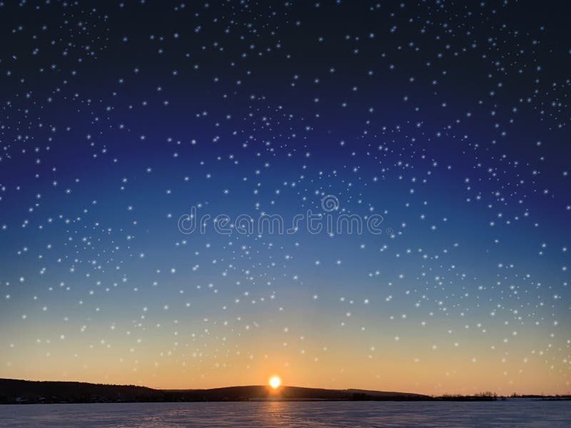 Starry sky over frozen river
